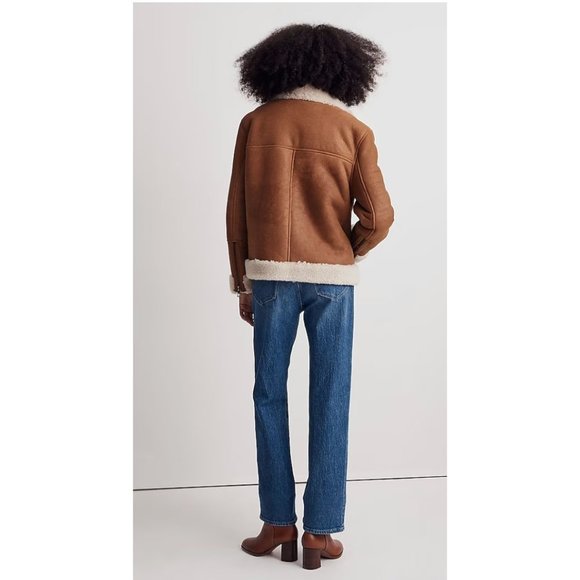 Madewell Womens Oversized Shearling Motorcycle Jacket Acorn Size XL EUC!! - Picture 3 of 10
